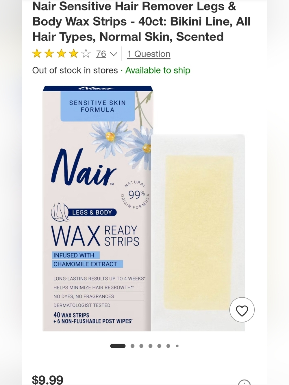 3pk For $5 Nair Wax Ready Strips - Face & Bikini, Chamomile (Light Cream) - Picture 4 of 8